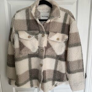 Wallflower Women's Checkered Teddy Jacket - Cream and Brown